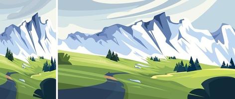 Road to snowy mountain set vector