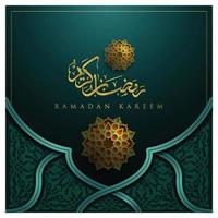 Ramadan Kareem Greeting Card ISlamic Floral Pattern vector design with glowing gold arabic calligraphy