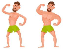 hombre antes y después de ir al gimnasio. vector