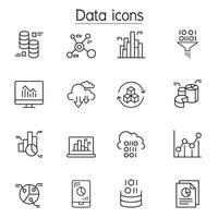 Data, graph, chart, diagram icon set in thin line style vector