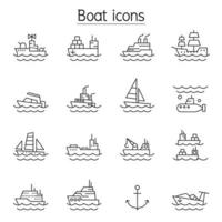 iconos de barco en estilo de línea fina vector