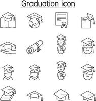 Graduation icon set in thin line style vector