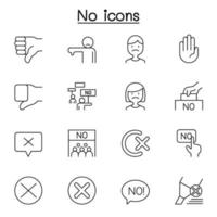 no, desaprobar y rechazar conjunto de iconos en estilo de línea fina vector