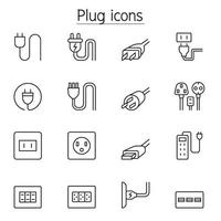 Plug, socket, outlet icons set in thin line style vector