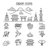 iconos japoneses en estilo de línea fina vector