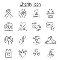 Charity, Donation, Volunteer icon set in thin line style vector