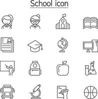 icono de escuela y educación en estilo de línea fina vector