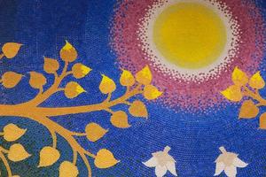 Bodhi Leaf with the sun on blue sky ceramic tiles
