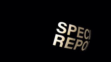 Relatório especial da palavra do título 3D com canal alfa video