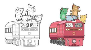 gatos en la página para colorear de dibujos animados de locomotora para niños vector