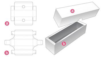 Folding long tray and lid die cut template vector