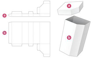 Tall chamfered box with lid die cut template vector