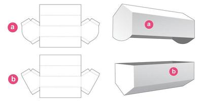 Long hexagonal packaging with lid die cut template vector