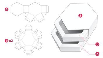 Double hexagonal shaped drawer with cover die cut template vector