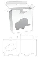 Caja rectangular de punto cerrado con plantilla troquelada de ventana en forma de elefante vector