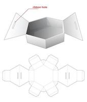 Two flip hexagonal box with ribbon hole die cut template vector