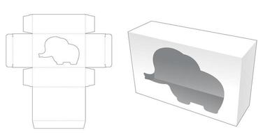 caja rectangular con plantilla de corte de ventana en forma de elefante vector