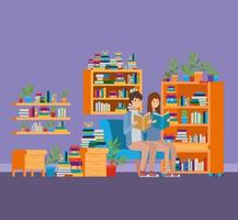 Home study room with books design vector