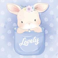 Cute bunny sitting inside pocket illustration