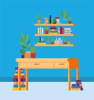 sala de estudio en casa con diseño de libros vector