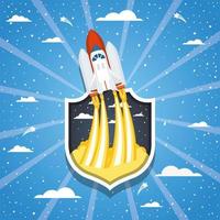 Rocket on a cloud background vector