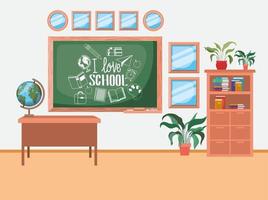 classroom with chalkboard scene