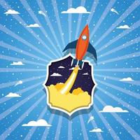 Rocket on a cloud background vector