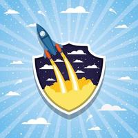 Rocket on a cloud background vector
