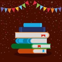 Stacked books and pennant decoration vector