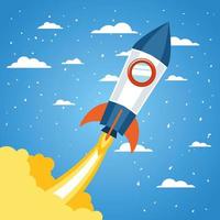Rocket on a cloud background vector