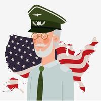 memorial day card with veteran and usa flag in map vector