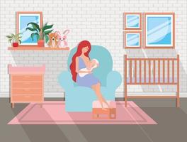 Mother breastfeeding a baby at home vector