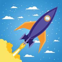 Rocket on a cloud background vector