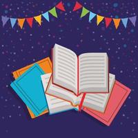 Stacked books and pennant decoration vector