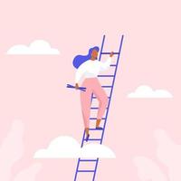 Woman climbing the stairs. Career growth, achievement of success in business or study. vector