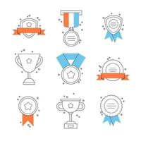 Set of badges, medals and achievement elements. Emblems for winner. vector