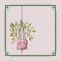 frame with houseplant in a macrame hanger vector