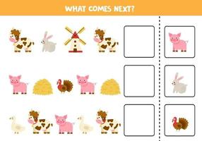 What comes next game with cartoon farm animals. vector