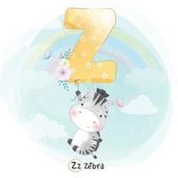 Cute zebra with alphabet Z balloon illustration vector