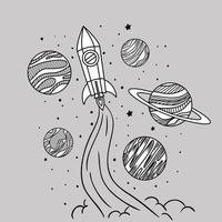 Hand drawn rocket launching vector