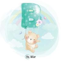 oso lindo con ilustración de globo del alfabeto b vector