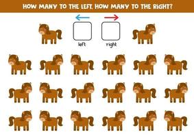 Left or right with cute horse. Logical worksheet for preschoolers.