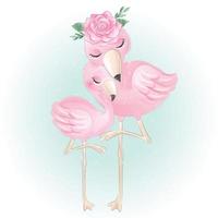 Cute mother and baby flamingos illustration vector