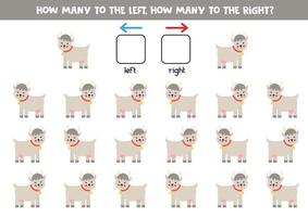 Left or right with cute goat. Logical worksheet for preschoolers. vector