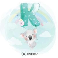 Cute koala bear with alphabet K balloon illustration vector