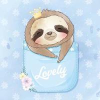 Cute sloth sitting inside the pocket illustration vector