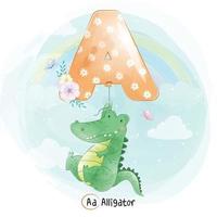 Cute crocodile with alphabet A balloon illustration vector