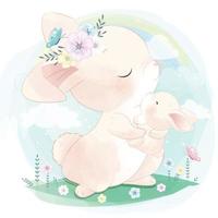 Cute little bunny mother and baby illustration vector