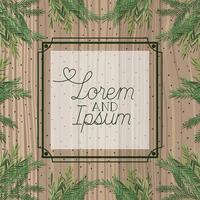 square frame with leaves in wooden background vector