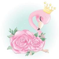 Cute flamingo with floral illustration